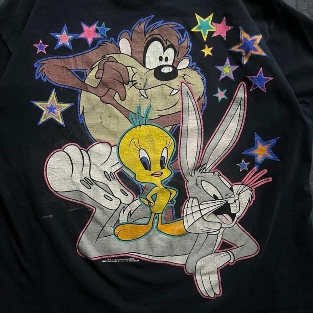 Vintage Looney Tunes‎ Shirt Mens XL Black 1990s Bugs Bunny Tweety Bird - Picture 2 of 8